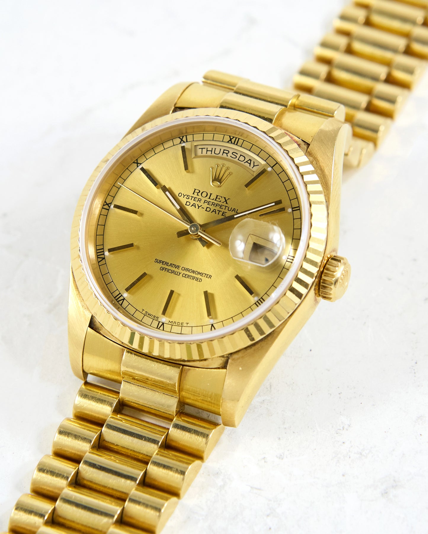 Rolex Day-Date 18238 Champagne Dial in Yellow Gold Case on  President Bracelet with Serial Tag