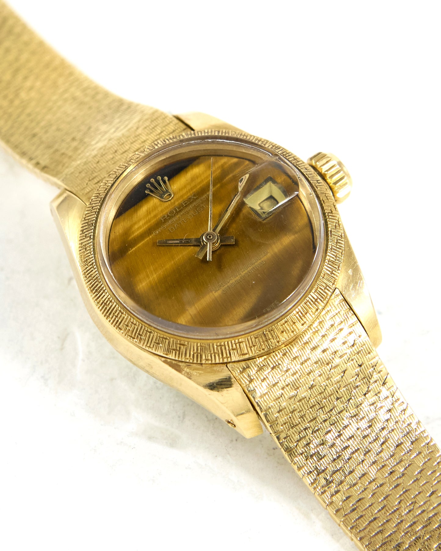 Rolex Ladies Datejust 6905 Tiger Eye Dial on Milanese Bracelet and Bezel