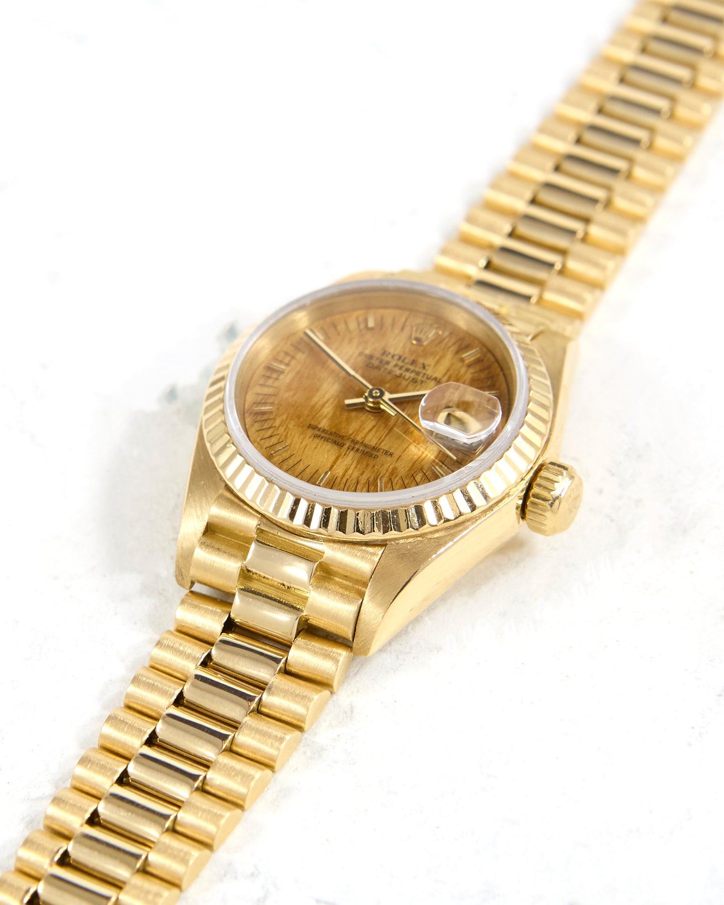 Rolex Ladies Datejust 69178 Wood Dial in Yellow Gold Case on President Bracelet with Papers