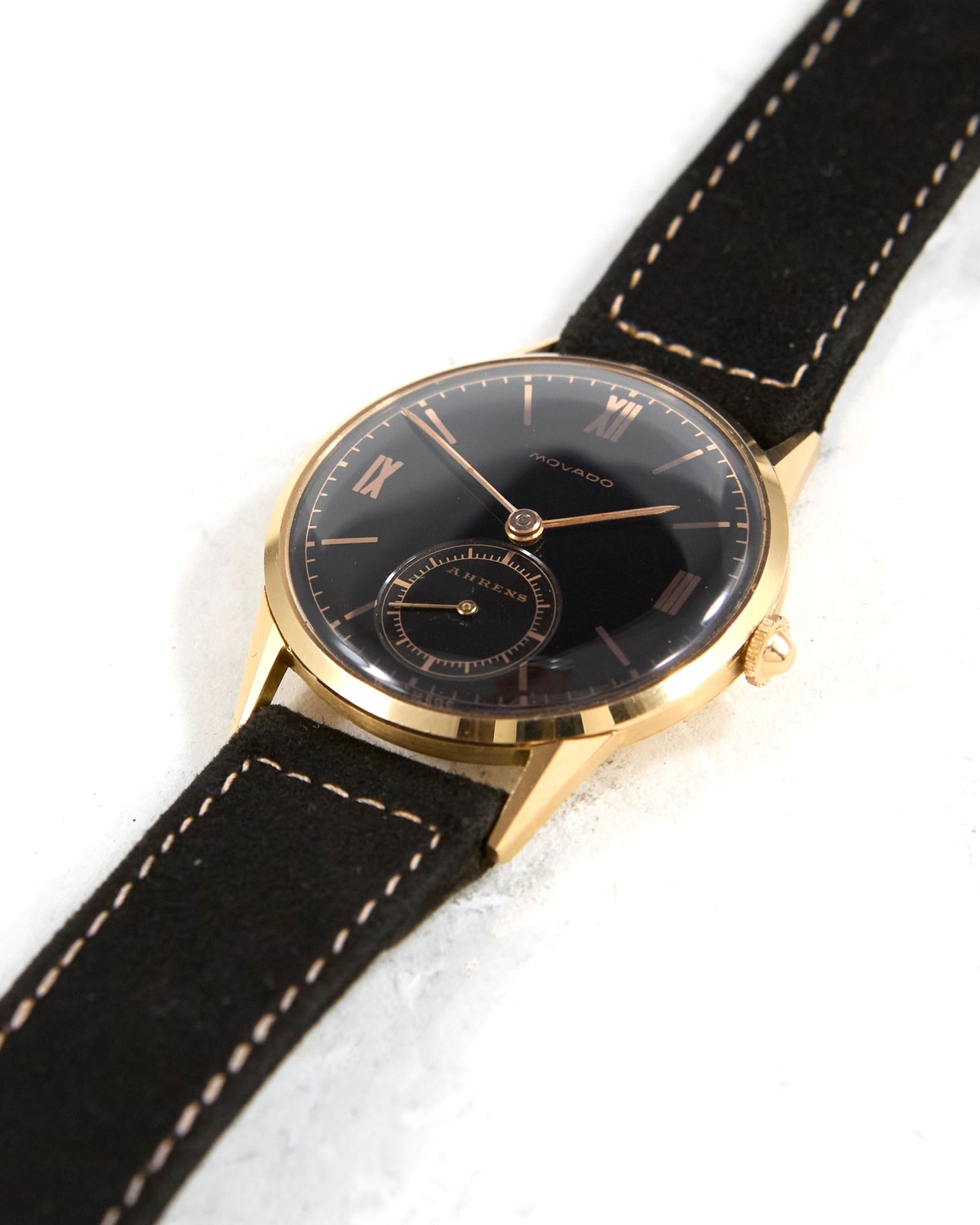 Movado Time Only in Pink Gold with Ahrens Signed Dial on Strap and Buckle