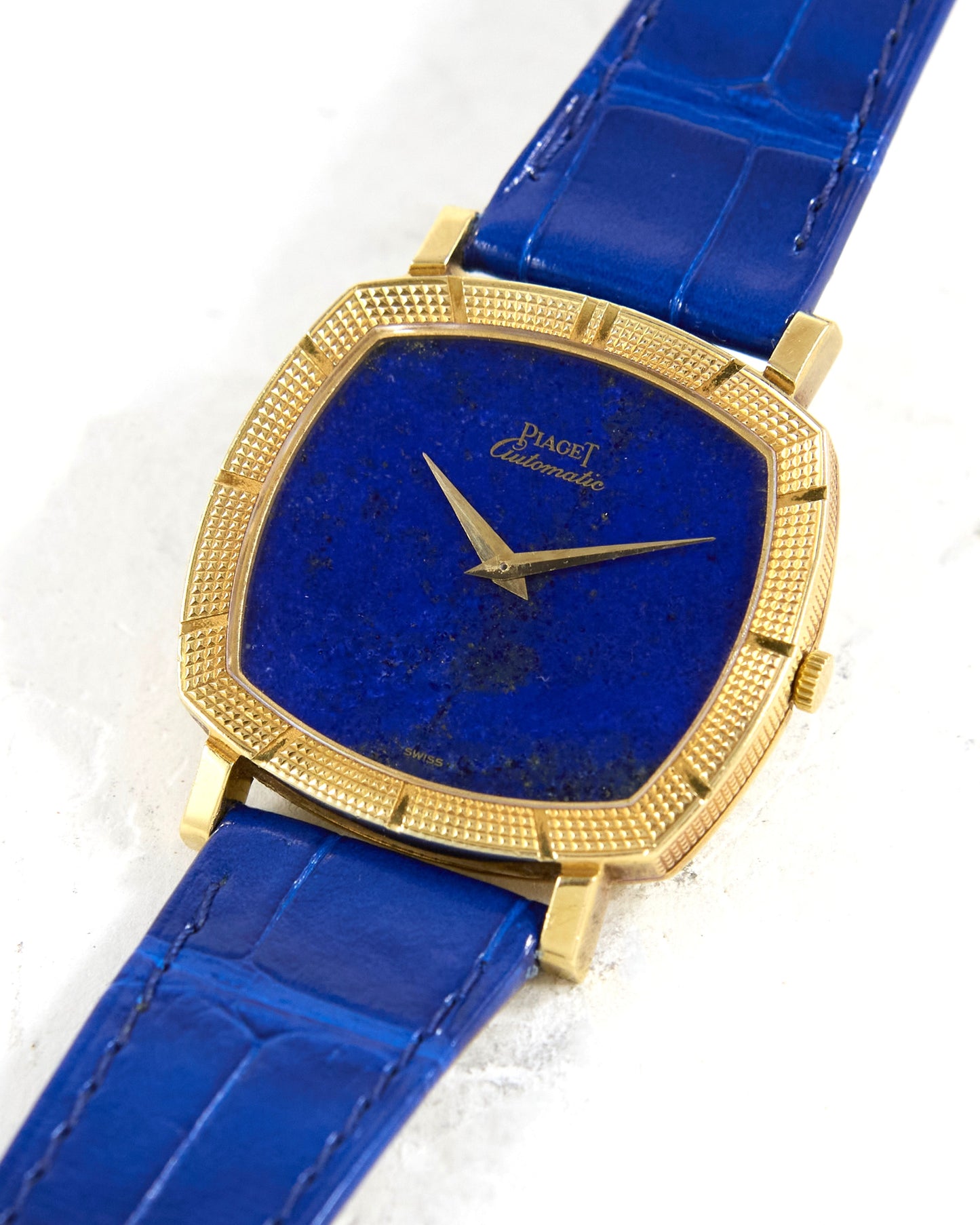 Piaget Automatic Lapis Lazuli Dial in 18K Yellow Gold Case on Very Special Blue Leather Strap with Service Papers