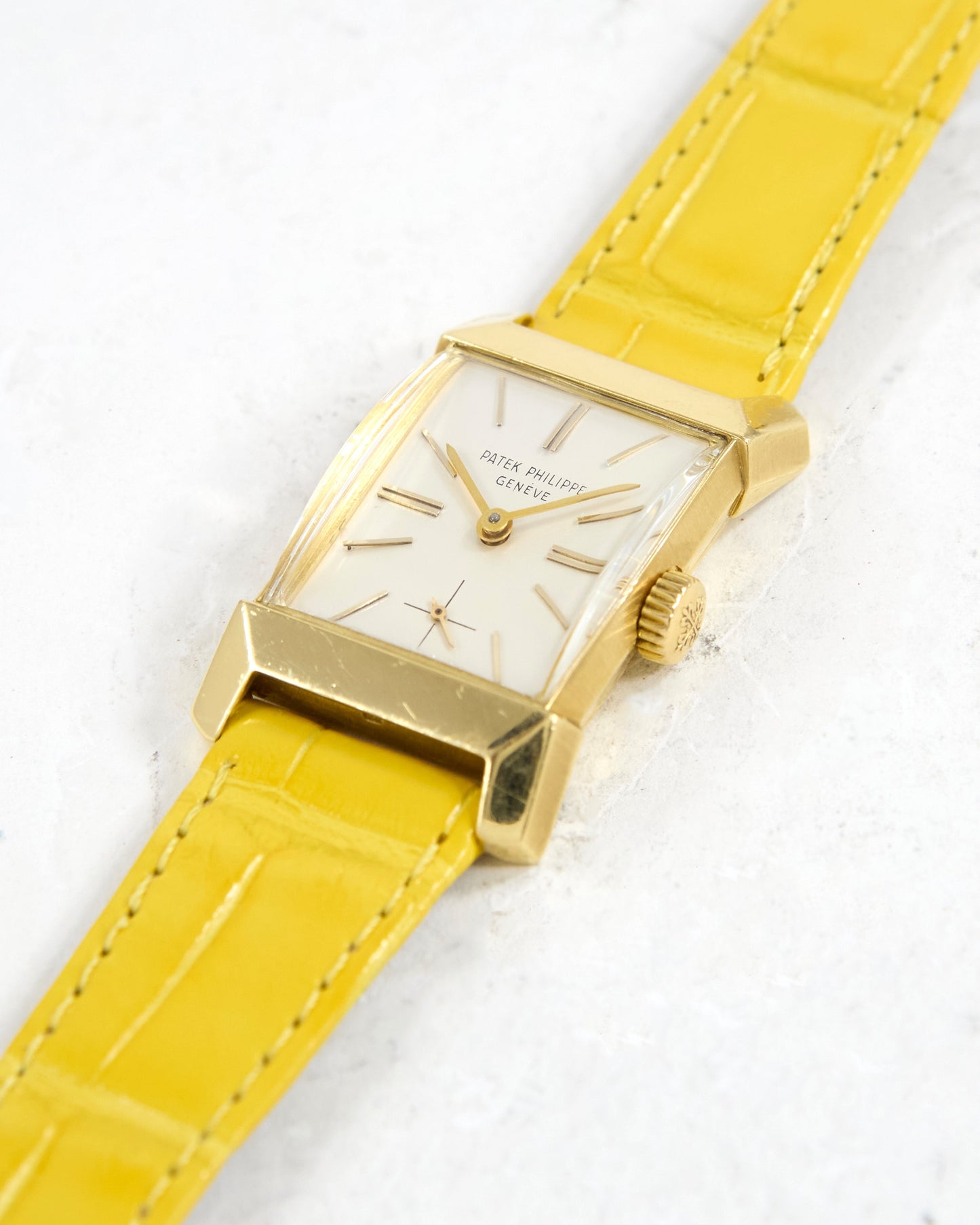 Patek Philippe Rectangular 2553 in Gold with Very Special Yellow Leather Strap Strap and Patek Philippe Buckle