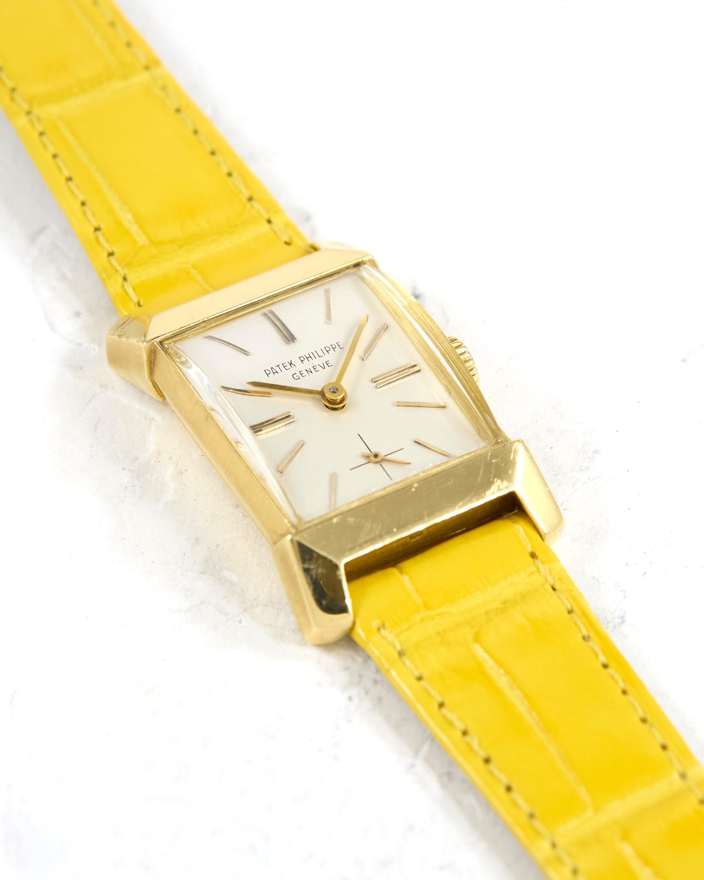 Patek Philippe Rectangular 2553 in Gold with Very Special Yellow Leather Strap Strap and Patek Philippe Buckle