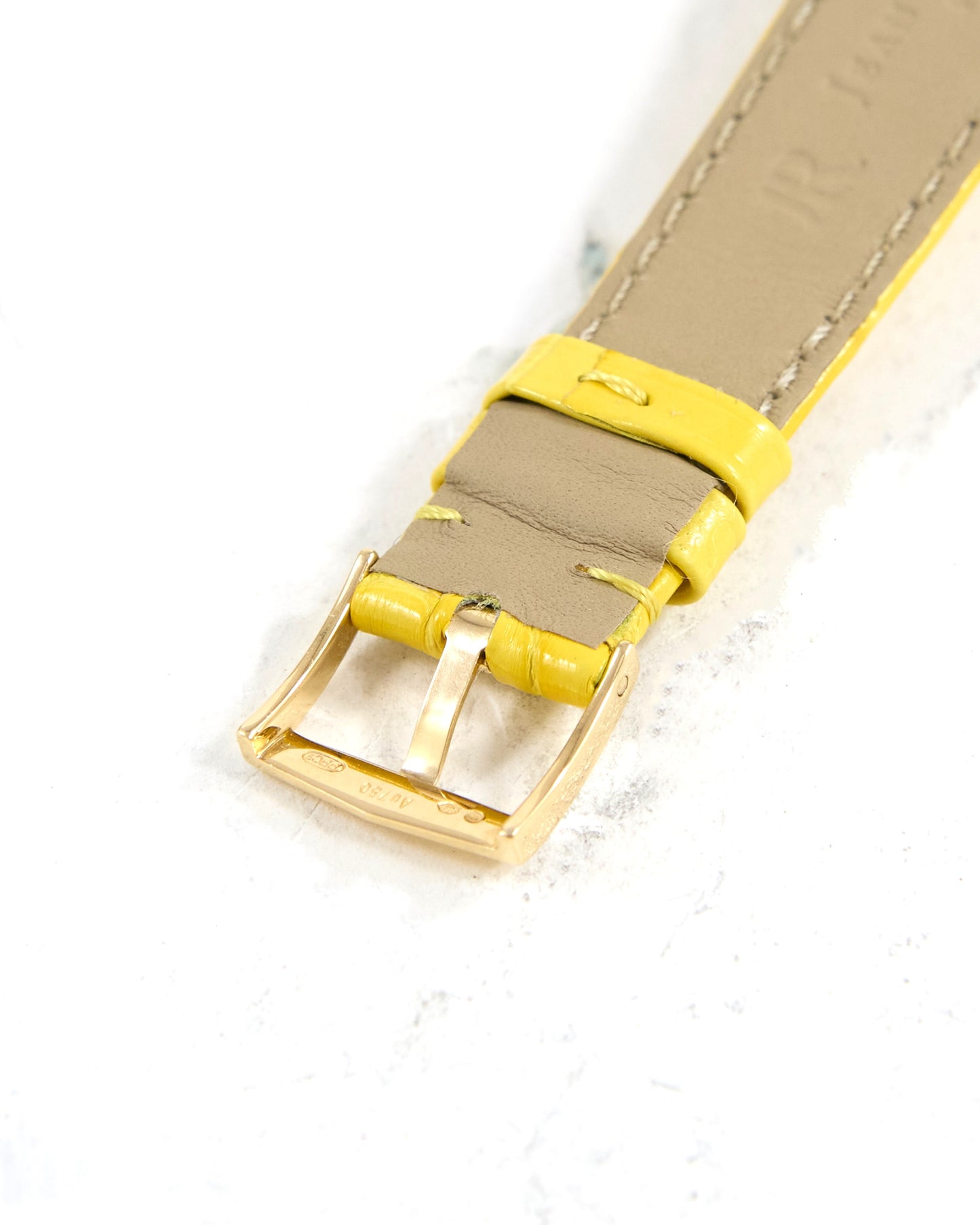 Patek Philippe Rectangular 2553 in Gold with Very Special Yellow Leather Strap Strap and Patek Philippe Buckle