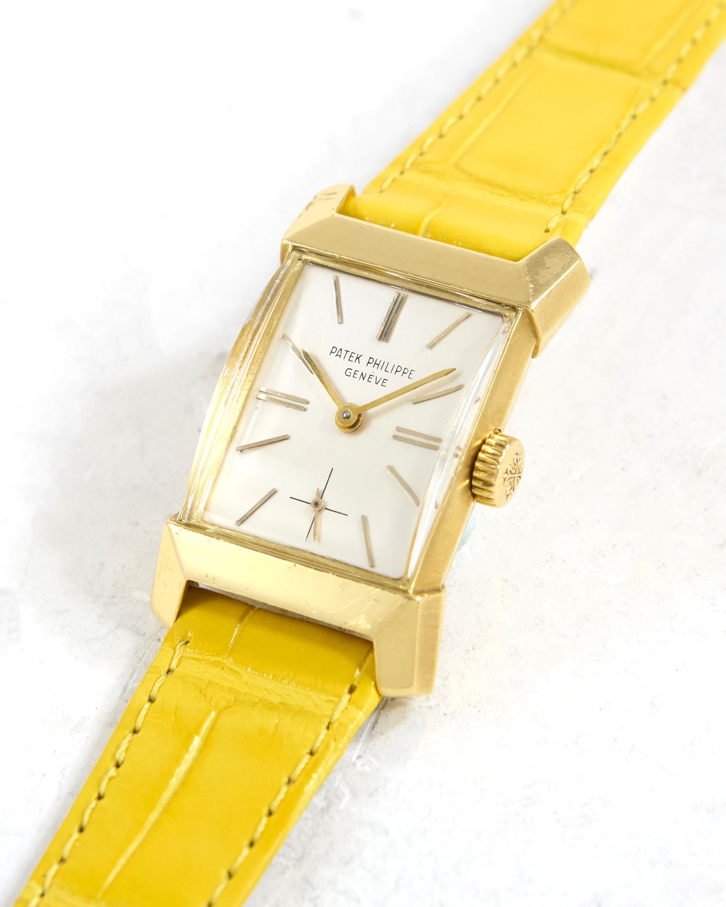 Patek Philippe Rectangular 2553 in Gold with Very Special Yellow Leather Strap Strap and Patek Philippe Buckle