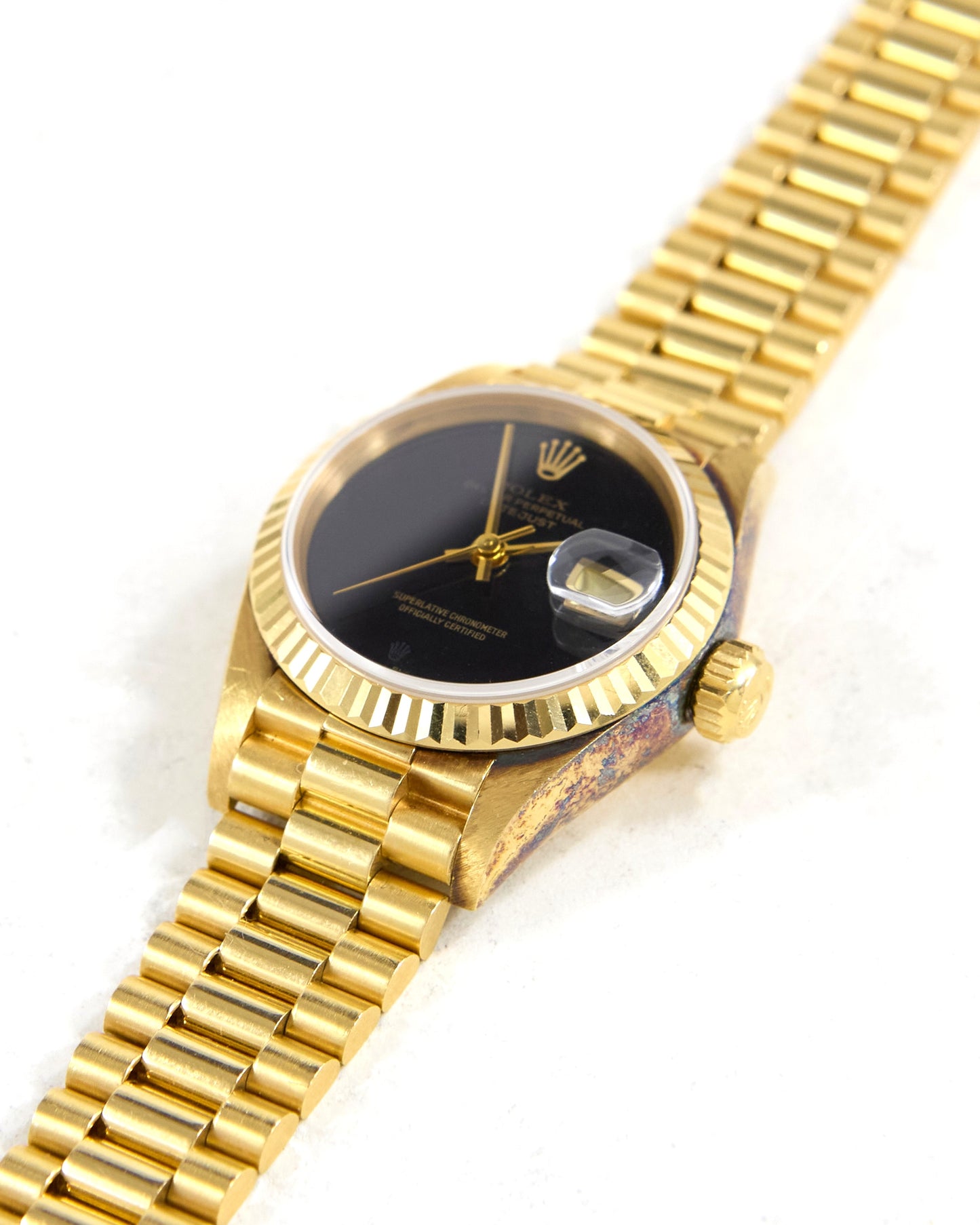 Rolex Ladies Datejust 69178 with Onyx Dial in Yellow Gold Case on President Bracelet