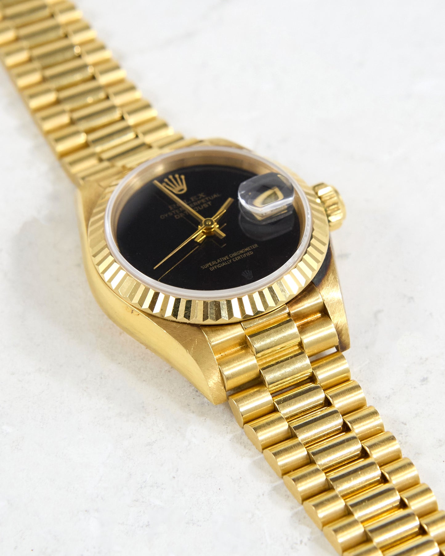 Rolex Ladies Datejust 69178 with Onyx Dial in Yellow Gold Case on President Bracelet