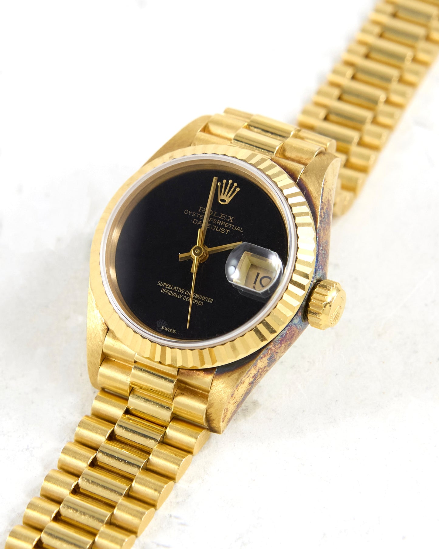 Rolex Ladies Datejust 69178 with Onyx Dial in Yellow Gold Case on President Bracelet