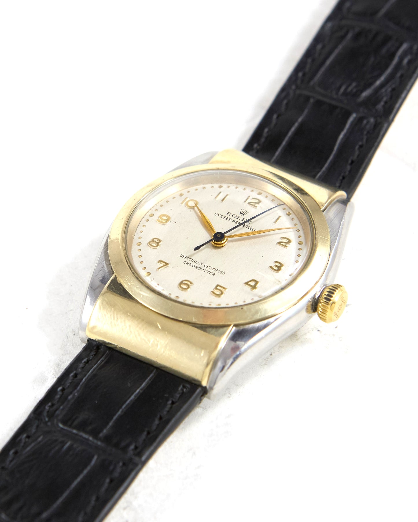 Rolex Hooded Bubbleback 3065 in Steel & Gold on Leather Strap and Buckle