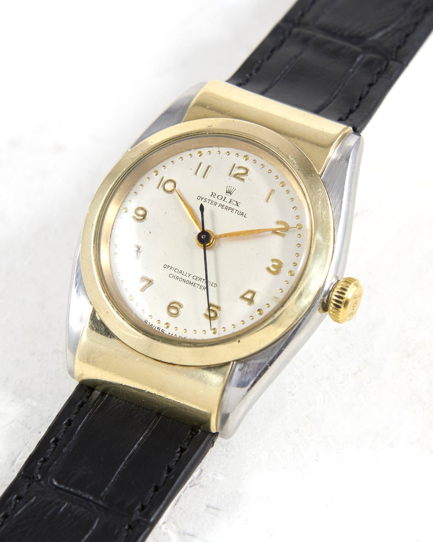 Rolex Hooded Bubbleback 3065 in Steel & Gold on Leather Strap and Buckle