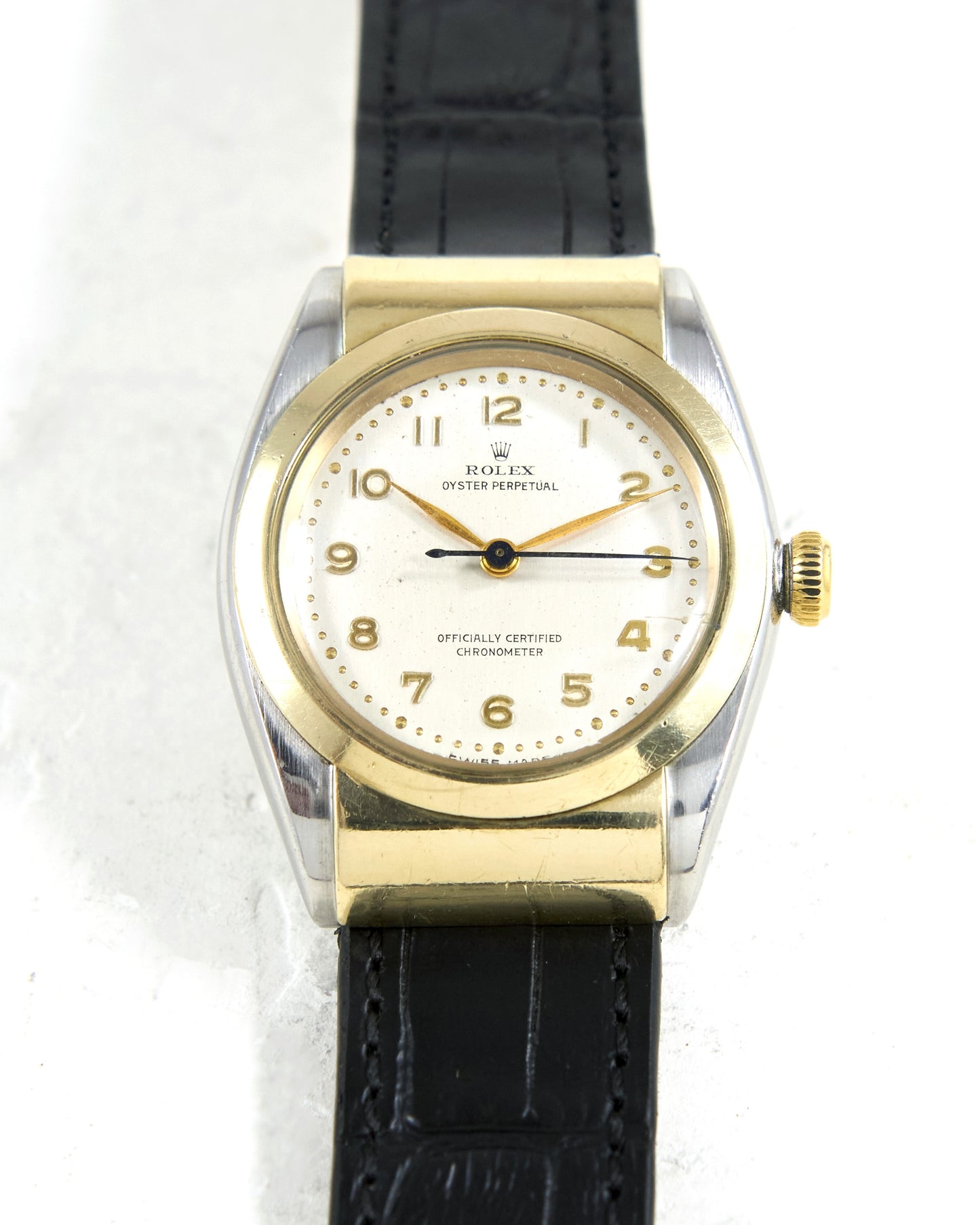Rolex Hooded Bubbleback 3065 in Steel & Gold on Leather Strap and Buckle