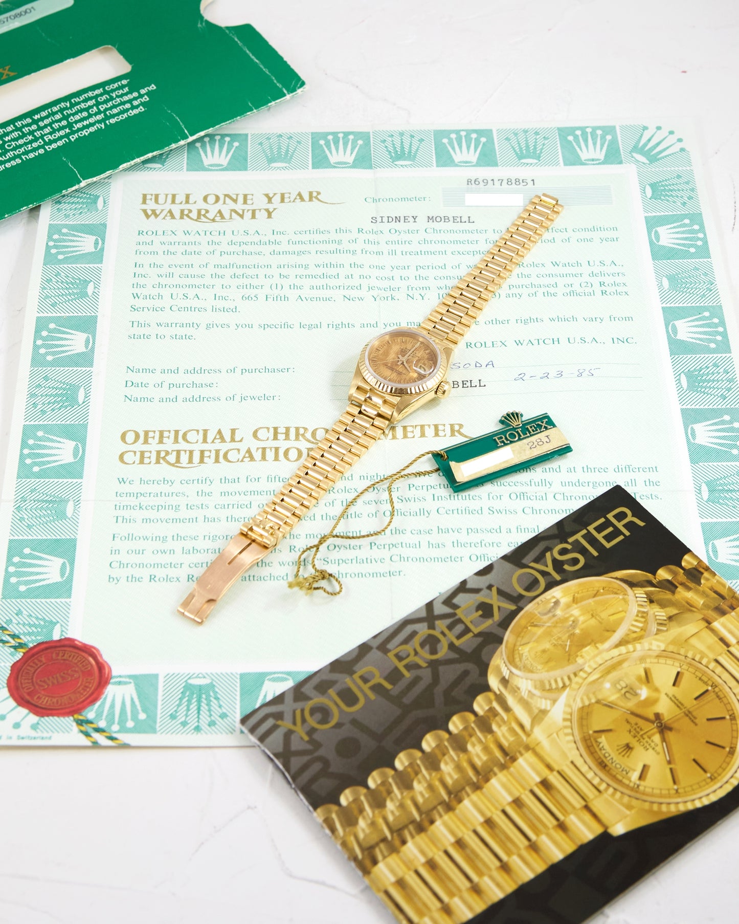 Rolex Ladies Datejust 69178 Wood Dial in Yellow Gold Case on President Bracelet with Papers