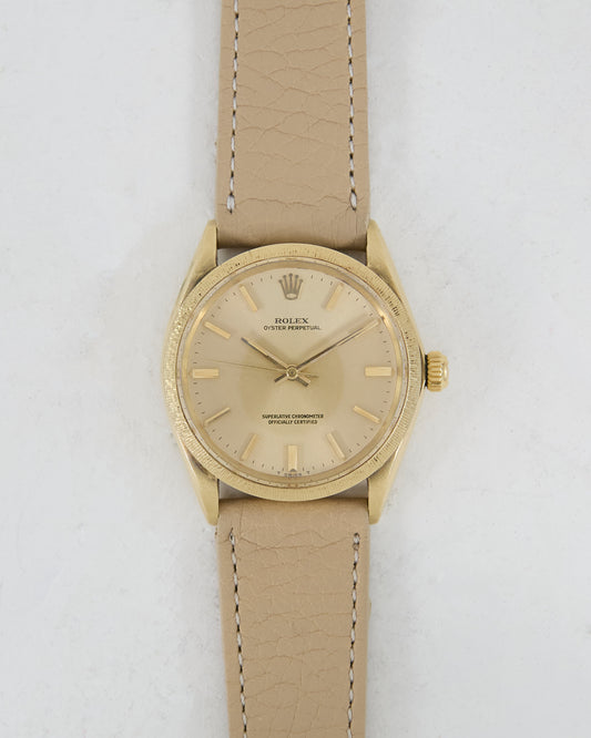 Rolex Oyster Perpetual with Bark Bezel in 14K Gold