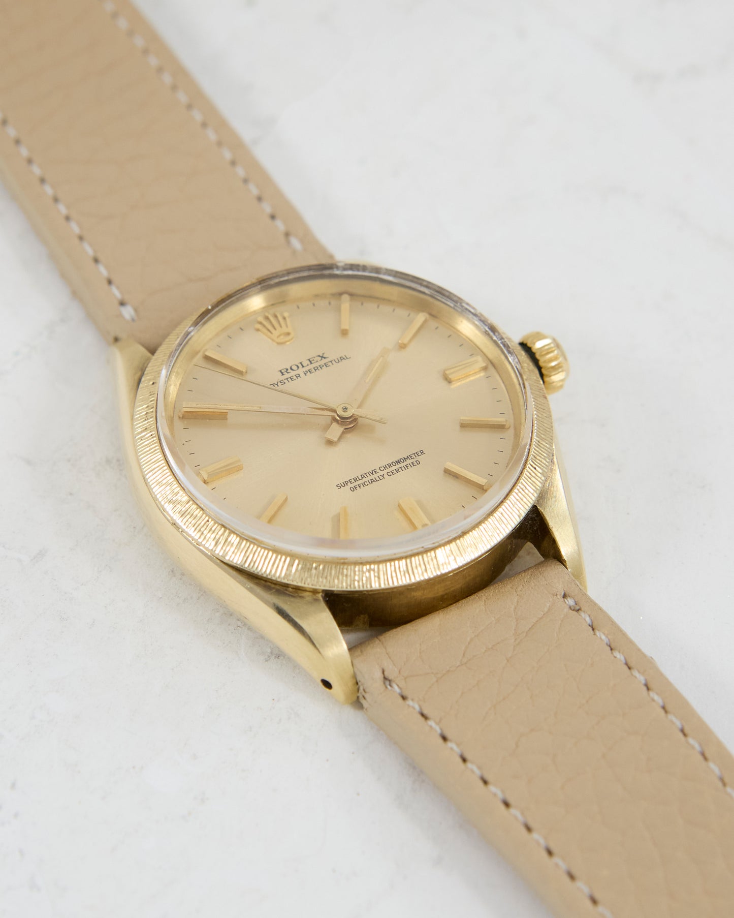 Rolex Oyster Perpetual with Bark Bezel in 14K Gold