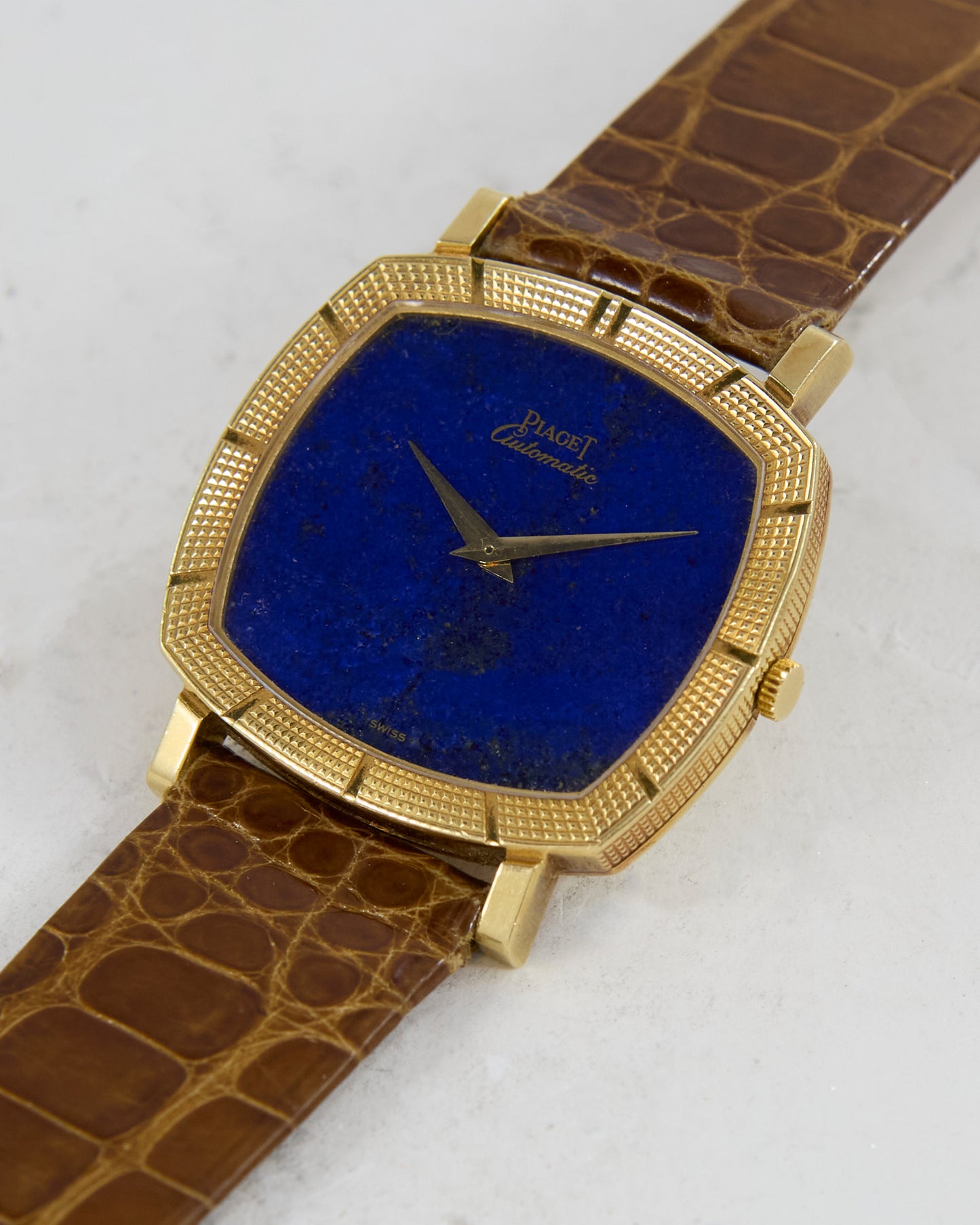 Piaget Automatic Lapis Lazuli Dial in 18K Yellow Gold Case on Leather Strap