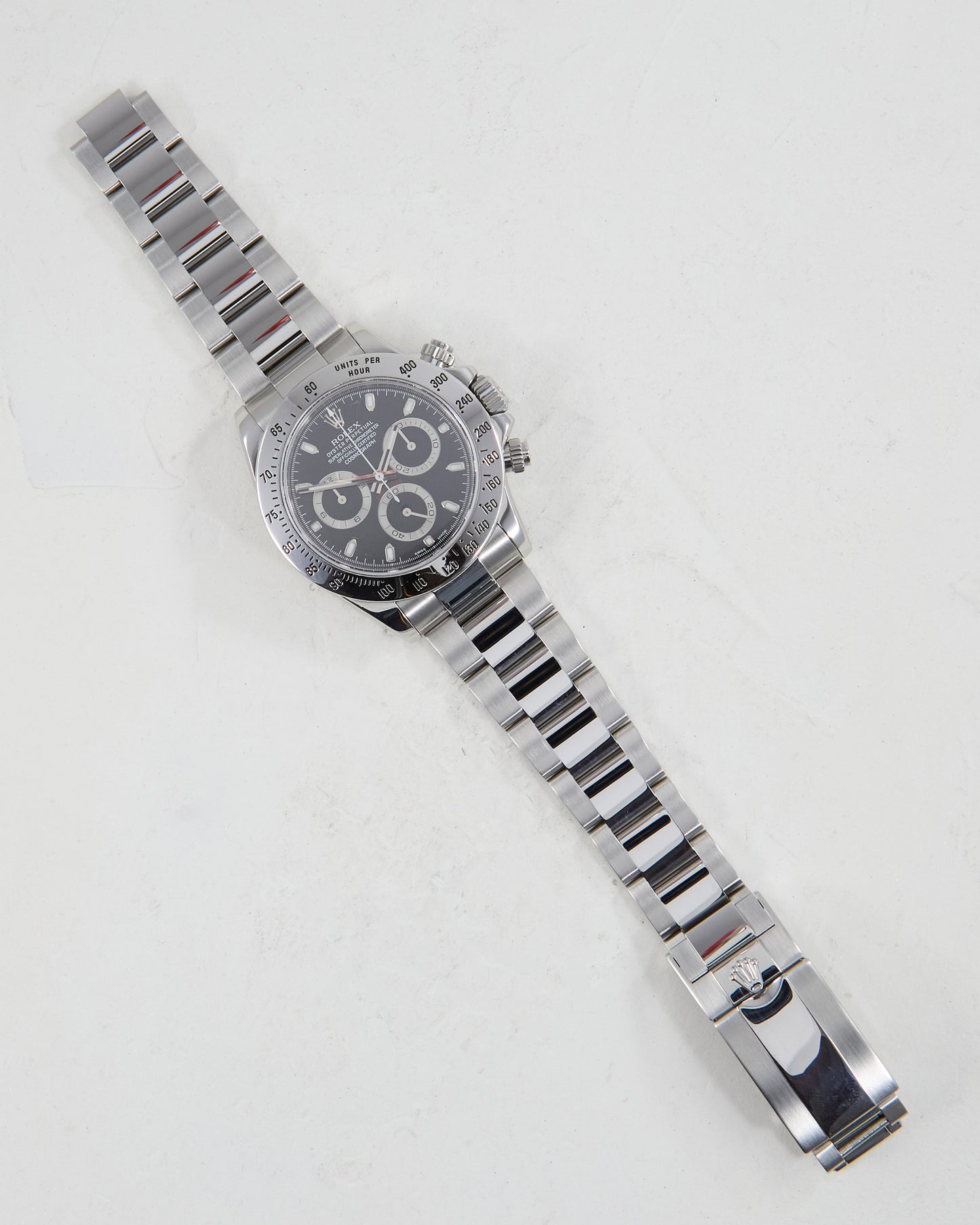 ROLEX DAYTONA BLACK DIAL IN STEEL ON OYSTER BRACELET WITH PAPERS