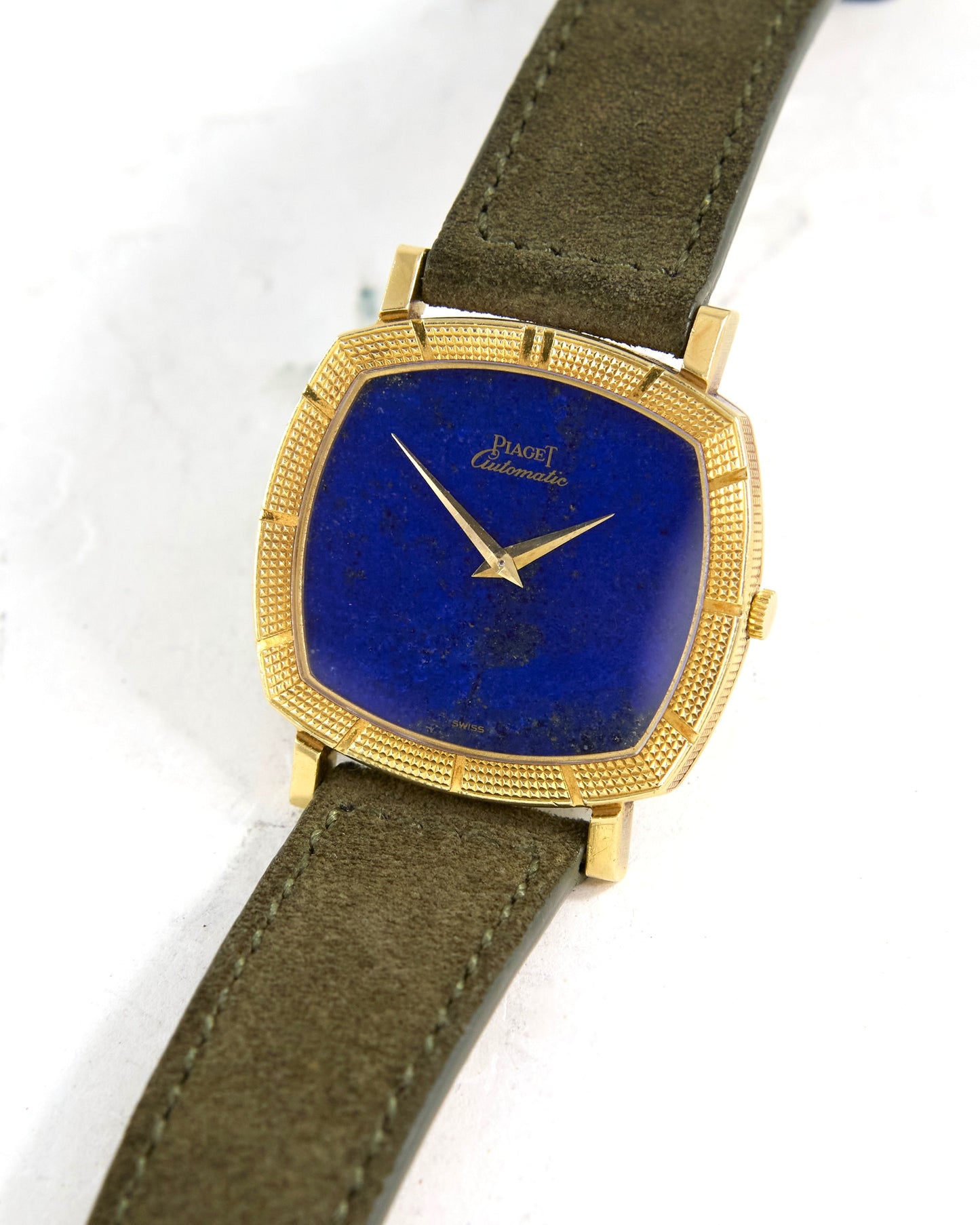 Piaget Automatic Lapis Lazuli Dial in 18K Yellow Gold Case on Leather Strap with Service Papers