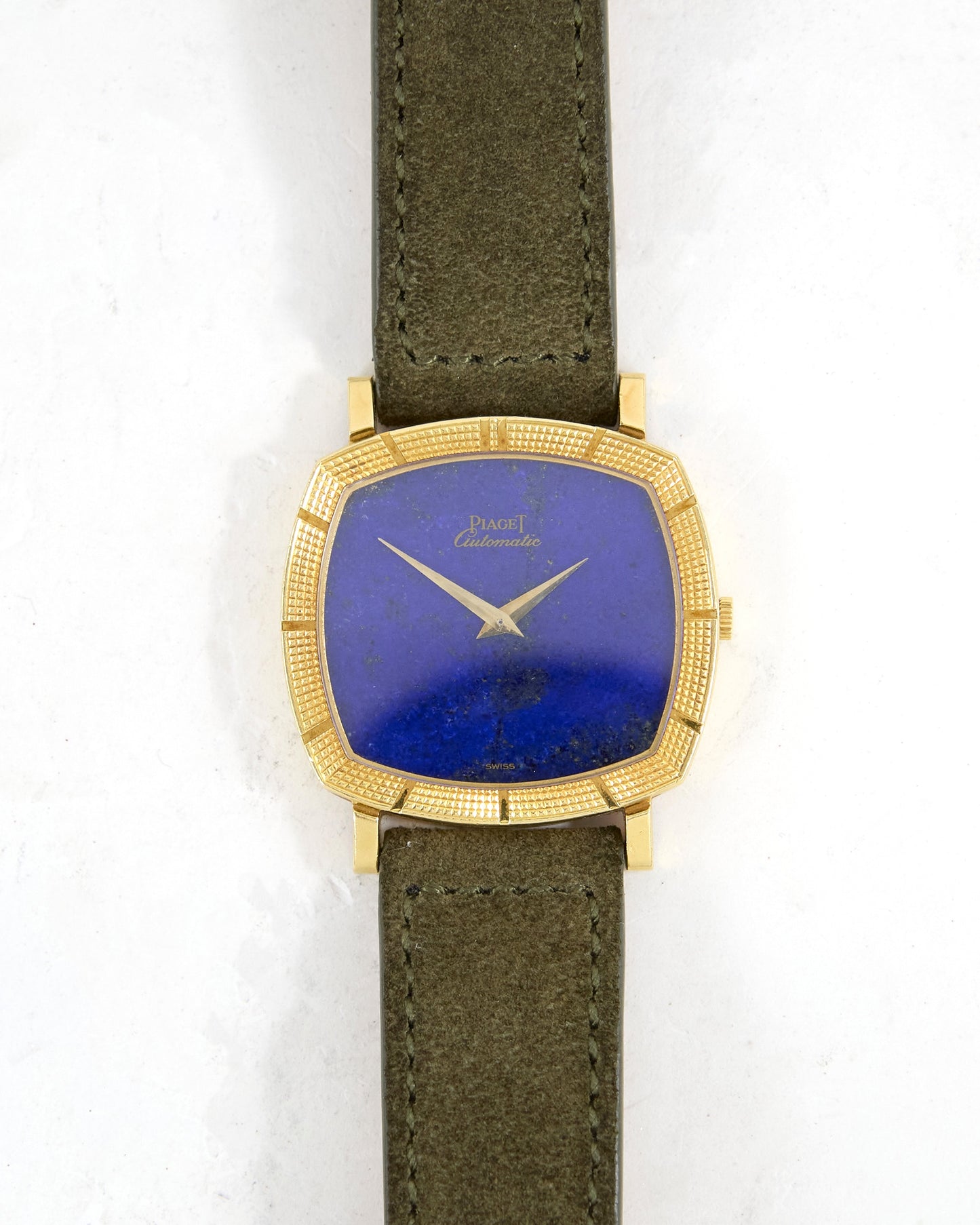 Piaget Automatic Lapis Lazuli Dial in 18K Yellow Gold Case on Leather Strap with Service Papers
