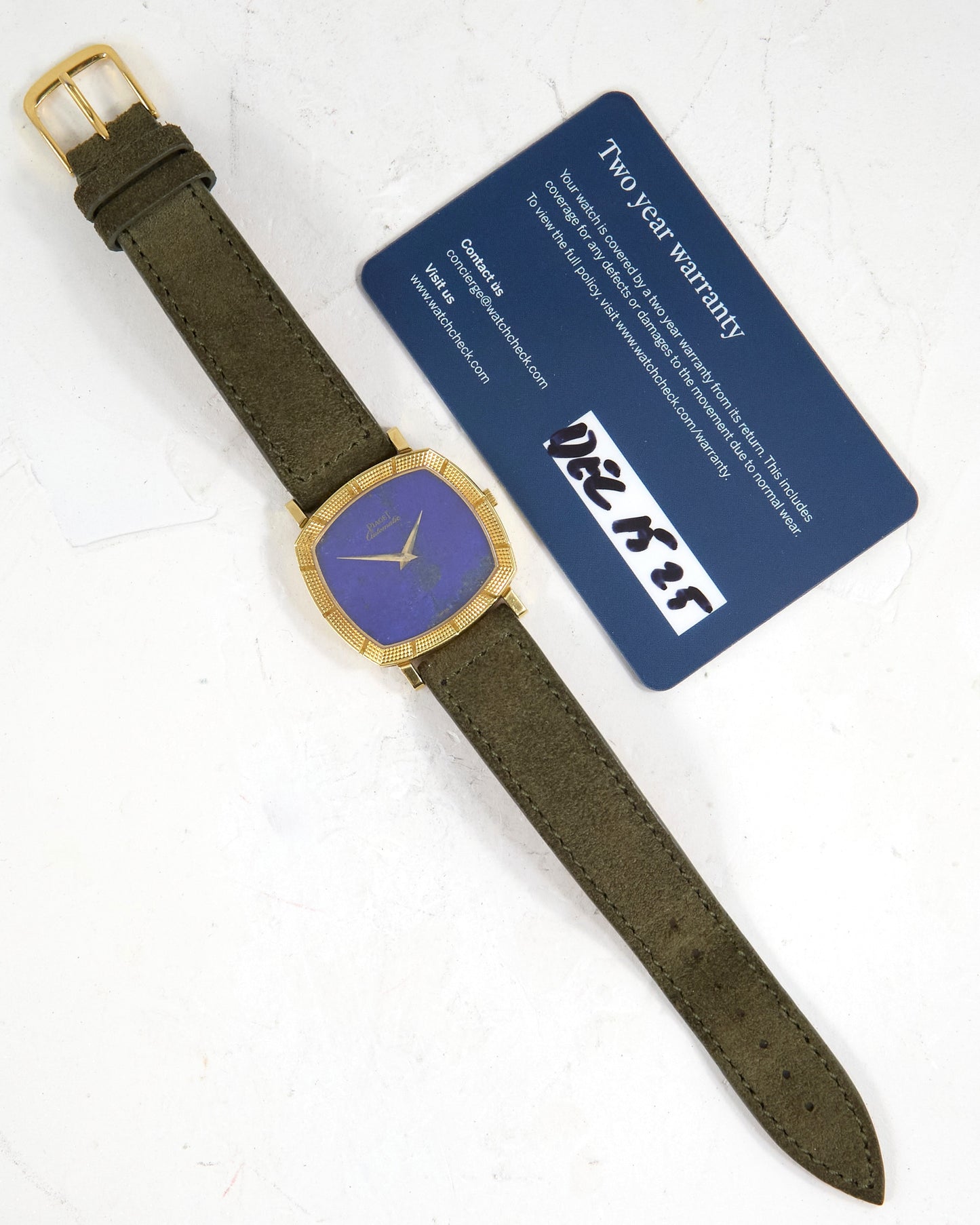 Piaget Automatic Lapis Lazuli Dial in 18K Yellow Gold Case on Leather Strap with Service Papers