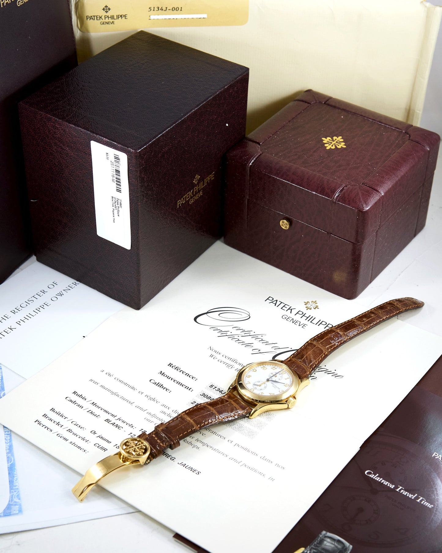 Patek Philippe Calatrava Travel Time 5134J in Yellow Gold with Leather Strap and Deployant Buckle with Box & Papers