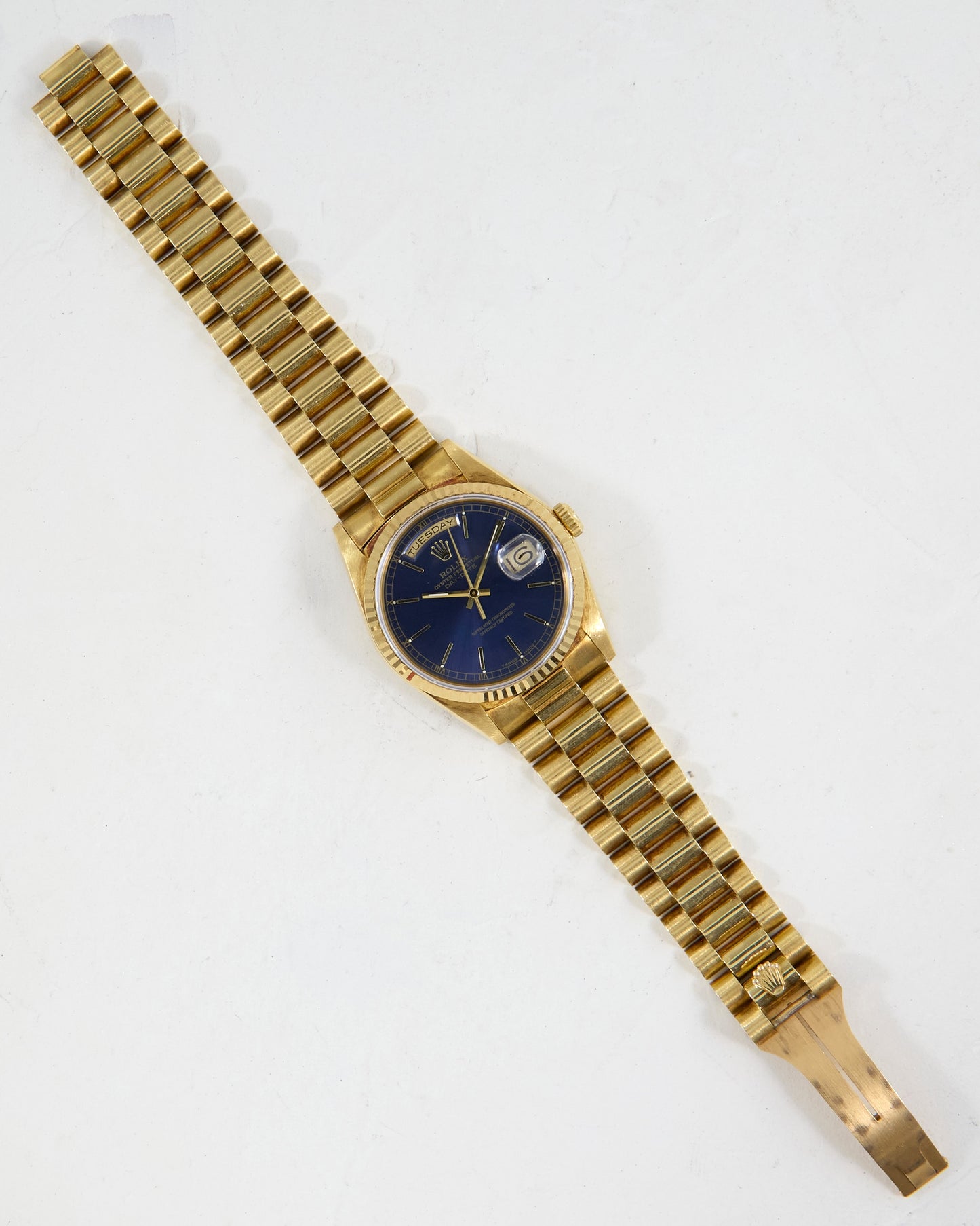 Rolex Day-Date Blue Dial on President Bracelet with Set of Box and Papers