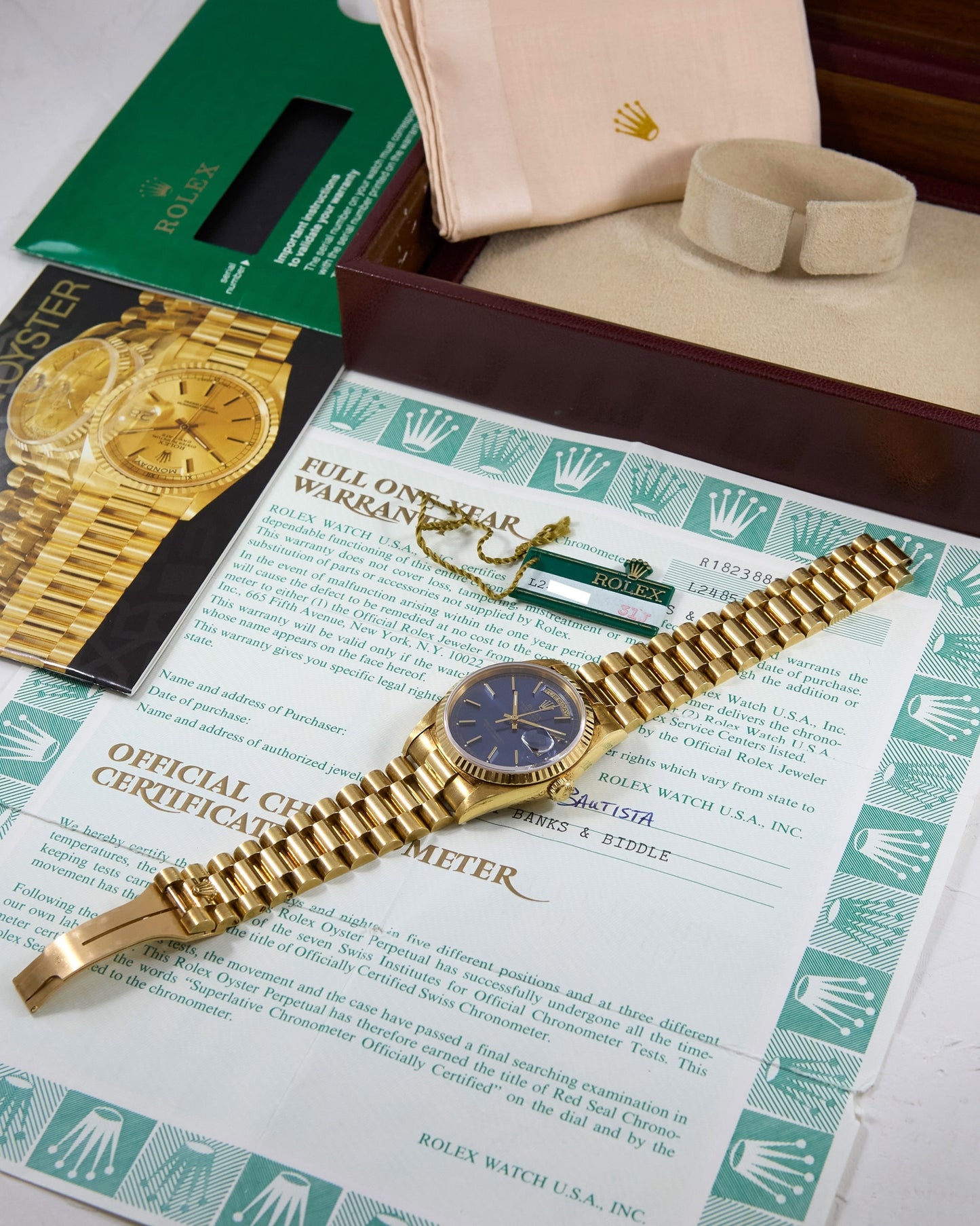 Rolex Day-Date Blue Dial on President Bracelet with Set of Box and Papers