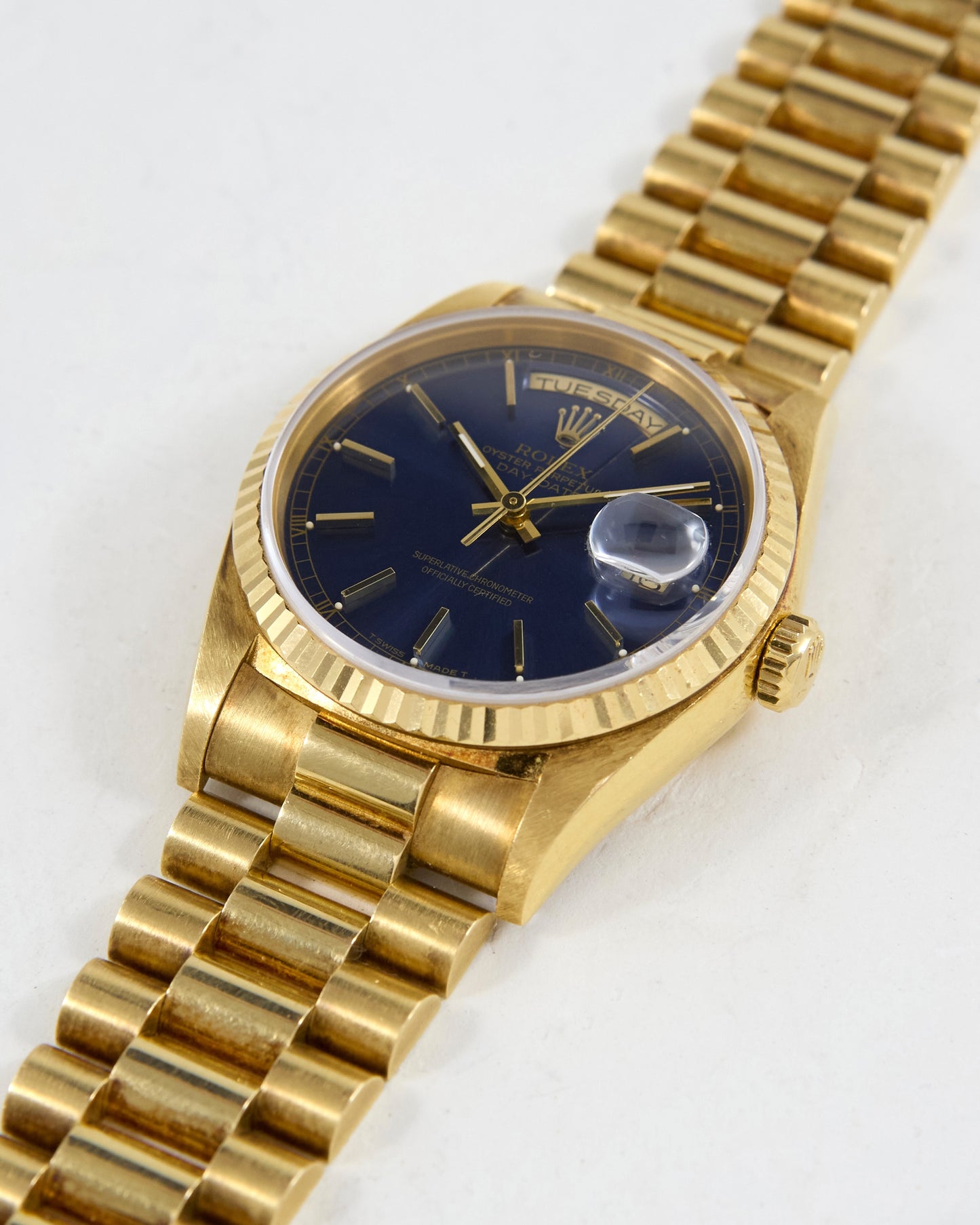 Rolex Day-Date Blue Dial on President Bracelet with Set of Box and Papers