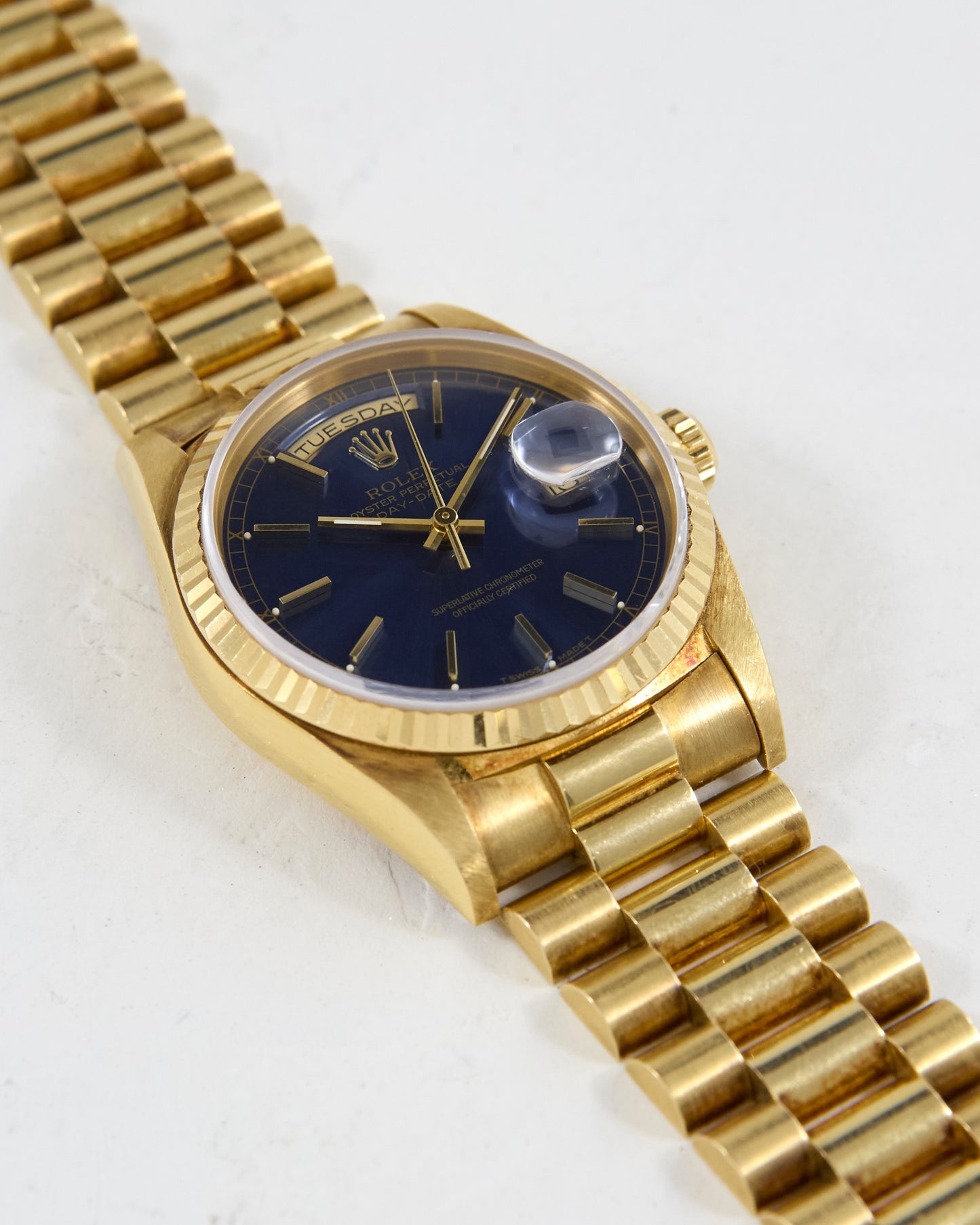 Rolex Day-Date Blue Dial on President Bracelet with Set of Box and Papers