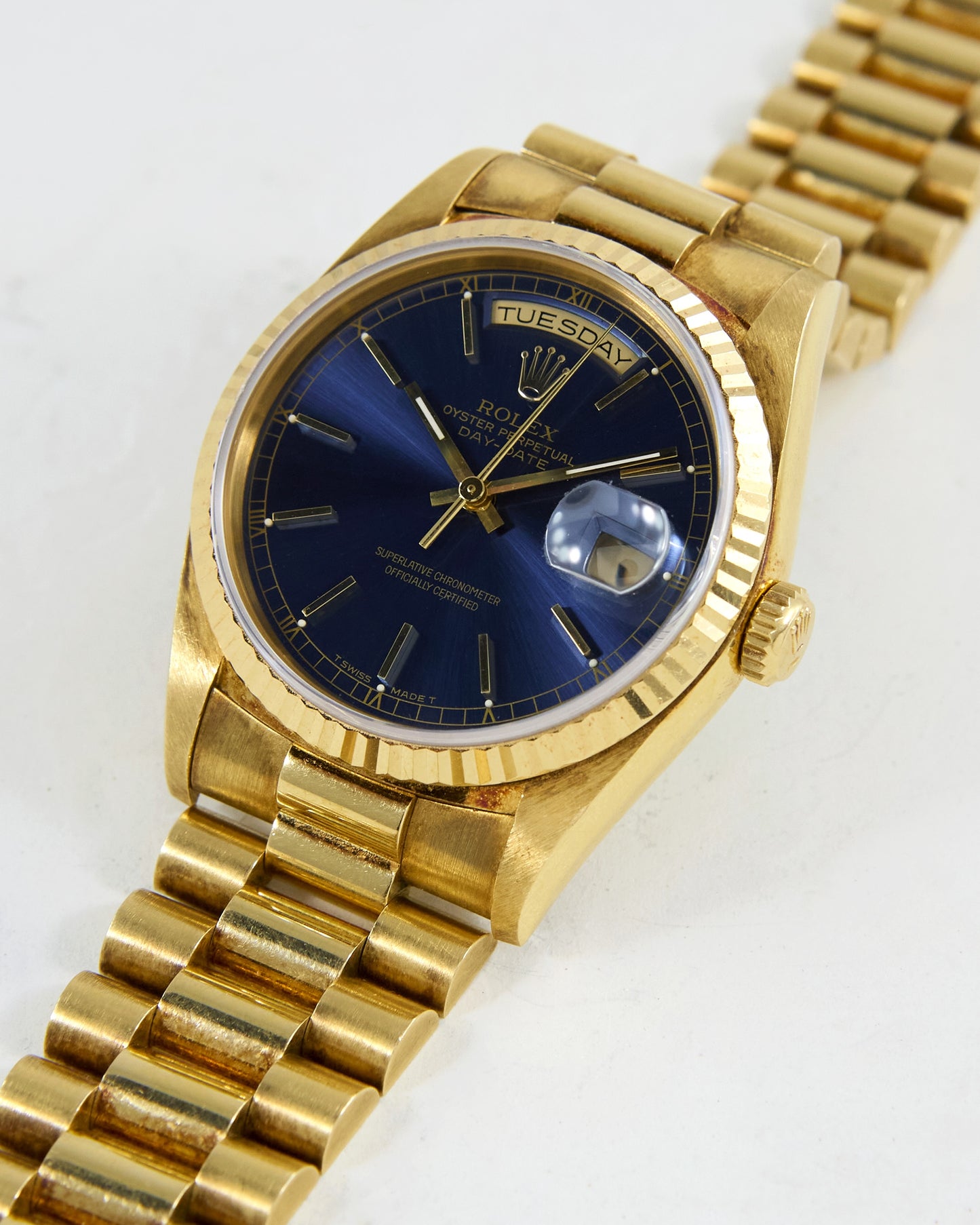 Rolex Day-Date Blue Dial on President Bracelet with Set of Box and Papers
