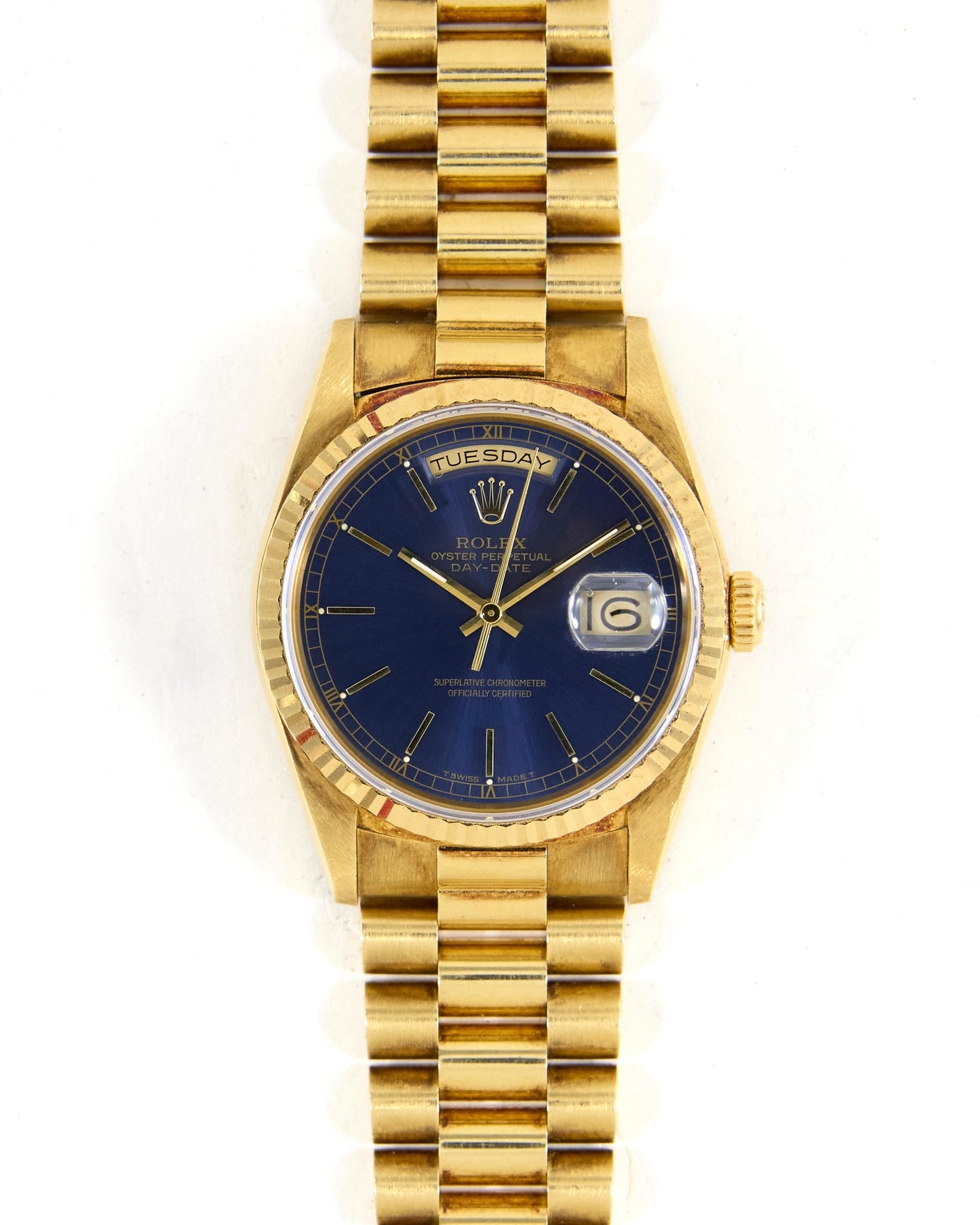 Rolex Day-Date Blue Dial on President Bracelet with Set of Box and Papers