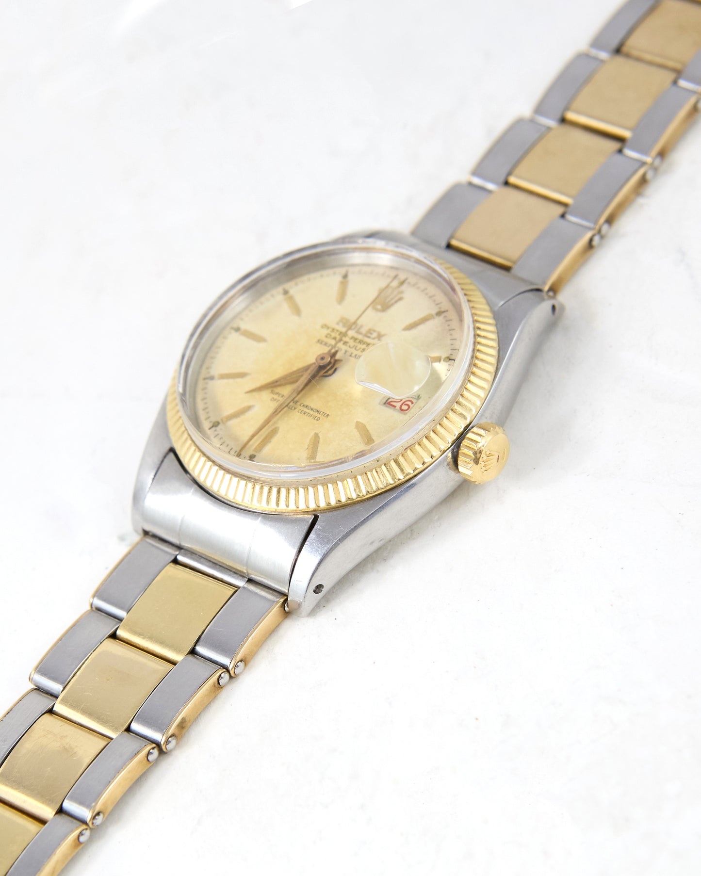 Rolex Datejust 6605 "Serpico y Laino" with Roulette Date Wheel in Steel & Gold on Oyster Rivet Bracelet