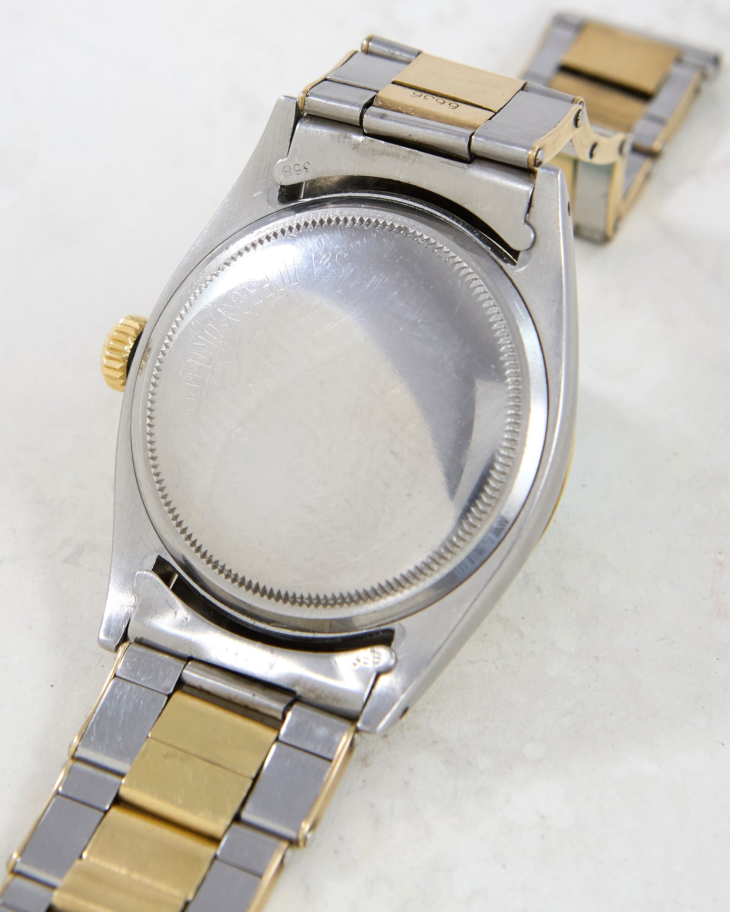 Rolex Datejust 6605 "Serpico y Laino" with Roulette Date Wheel in Steel & Gold on Oyster Rivet Bracelet