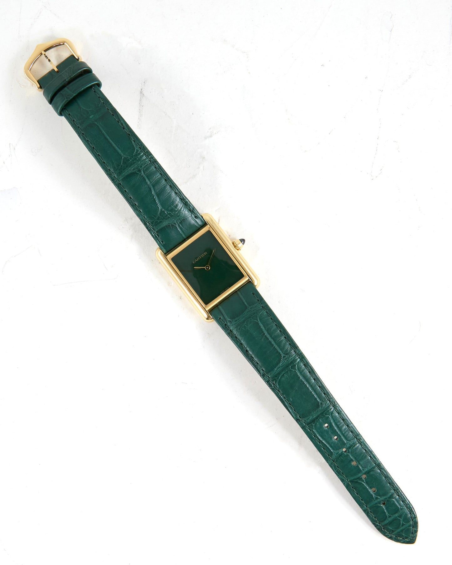 Cartier Tank Louis Green Dial in Yellow Gold with Box & Papers