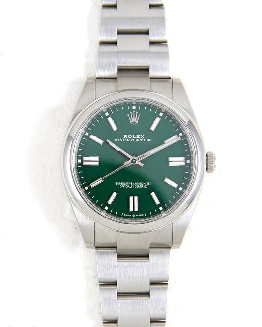 Rolex Oyster Perpetual 124300 Green Dial with Box & Papers