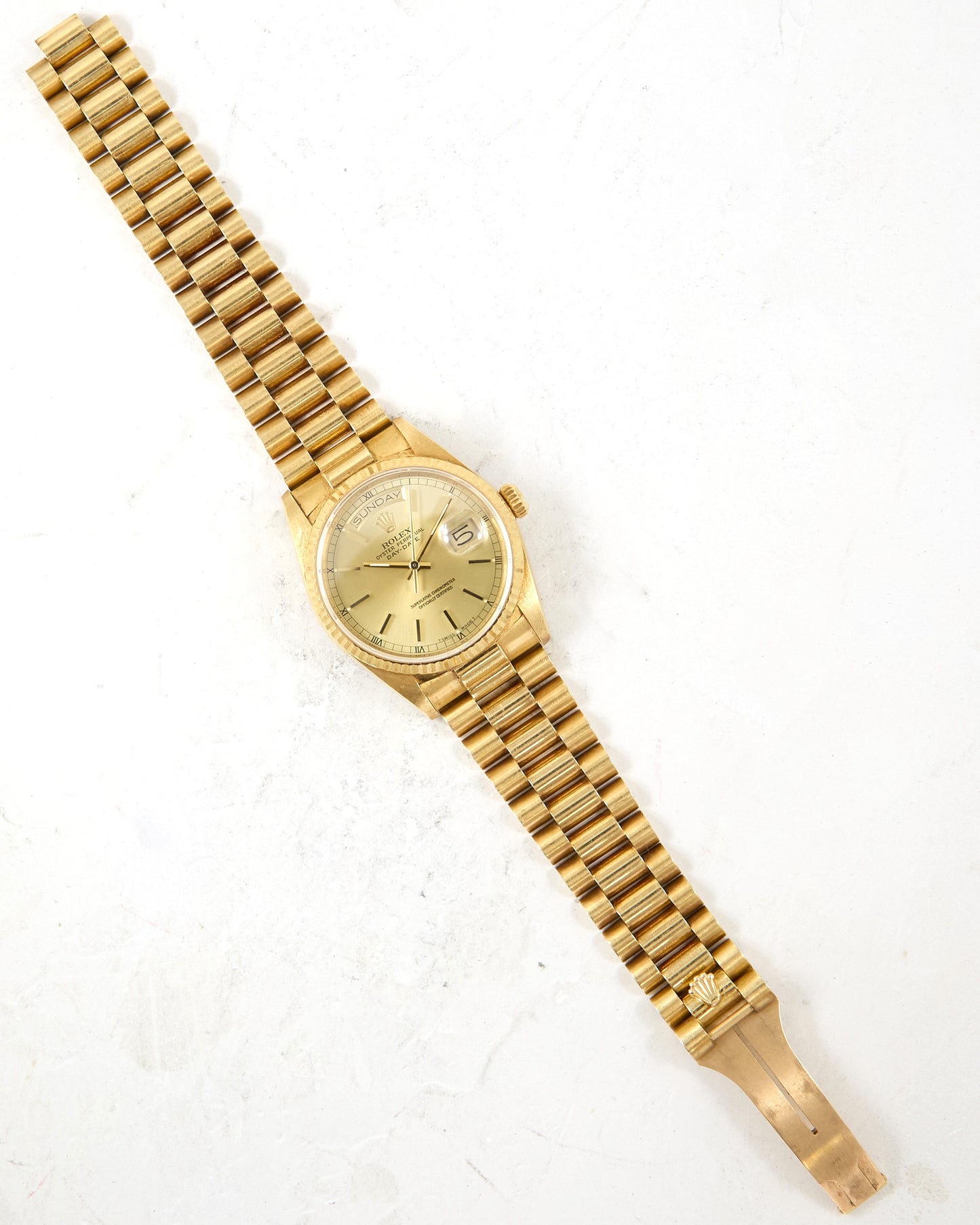 Rolex Day-Date 18038 Champagne Dial in Yellow Gold with Box & Papers - New Old Stock Condition