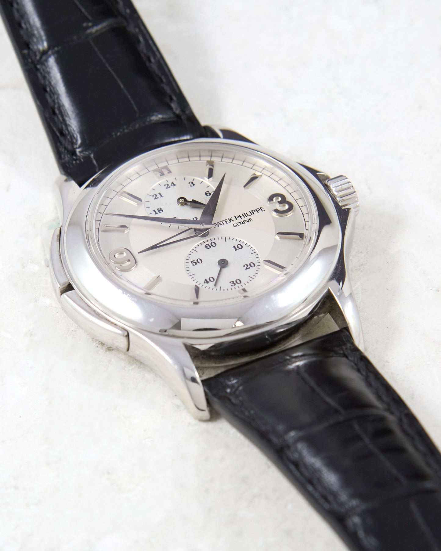 Patek Philippe Calatrava Travel Time 5134G in White Gold with Leather Strap and Deployant Bucke with Papers
