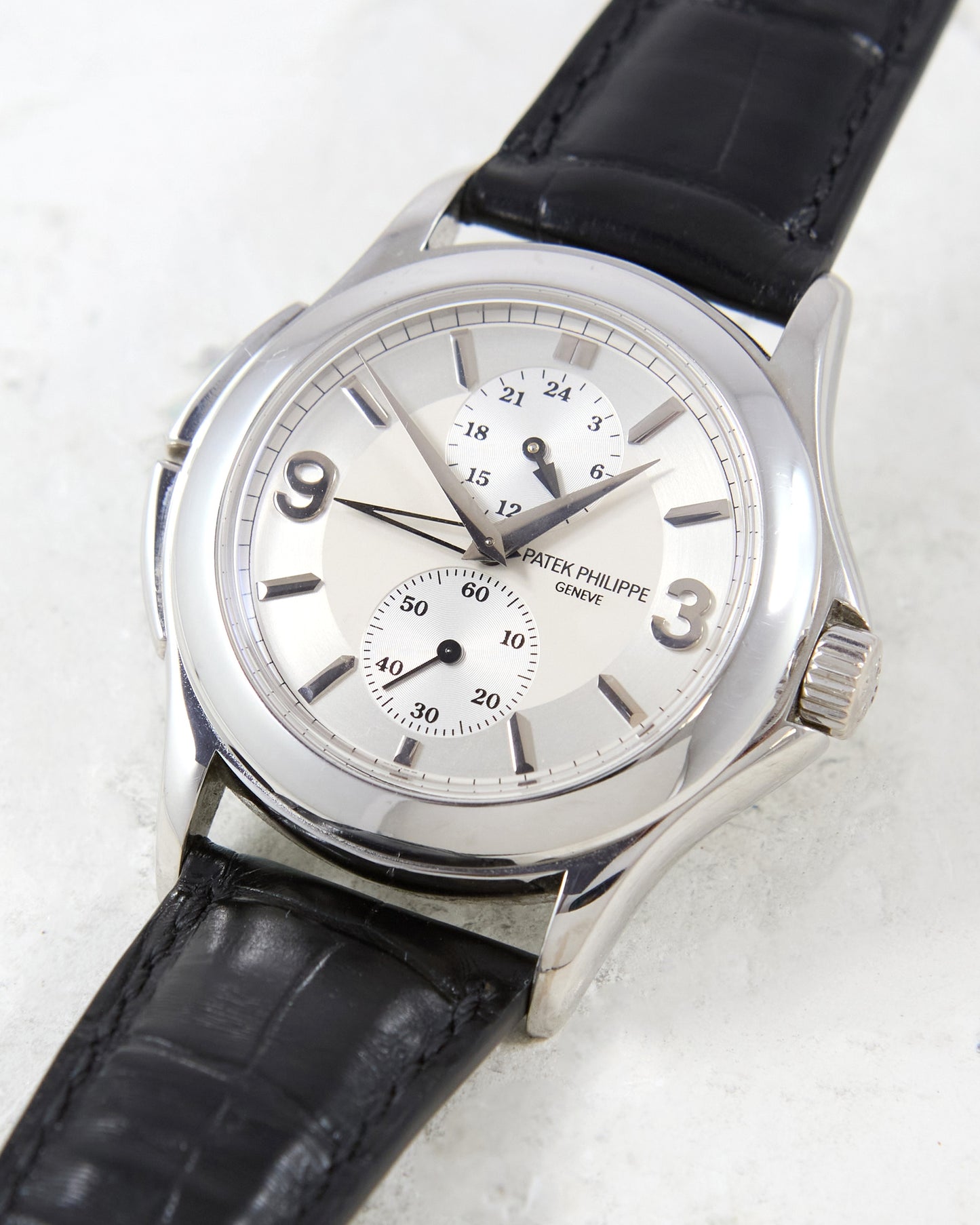 Patek Philippe Calatrava Travel Time 5134G in White Gold with Leather Strap and Deployant Bucke with Papers