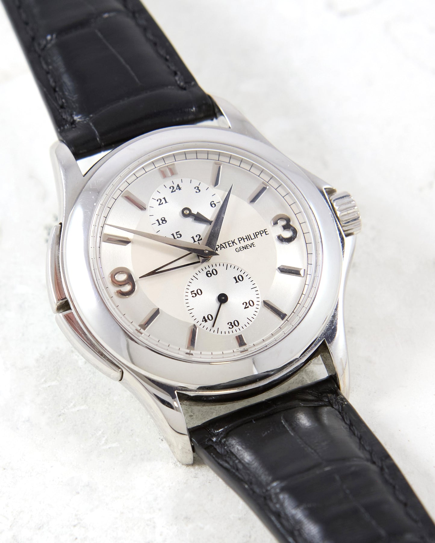 Patek Philippe Calatrava Travel Time 5134G in White Gold with Leather Strap and Deployant Bucke with Papers