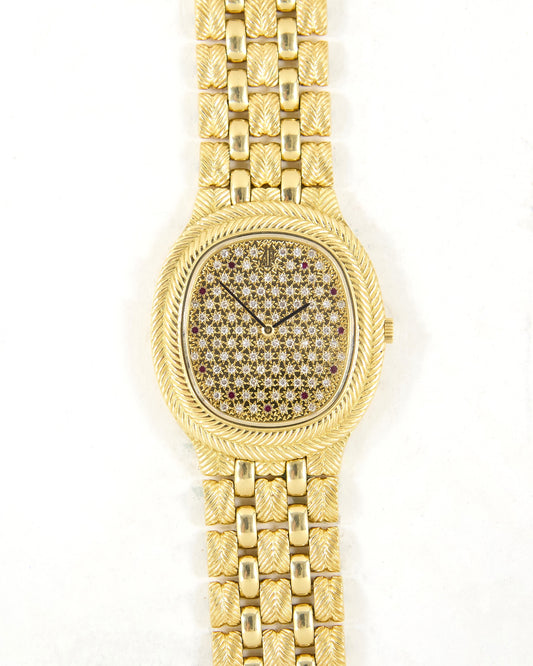 Audemars Piguet Feather 56455BA Diamond Pave Dial with Rubies in Yellow Gold Case and Bracelet