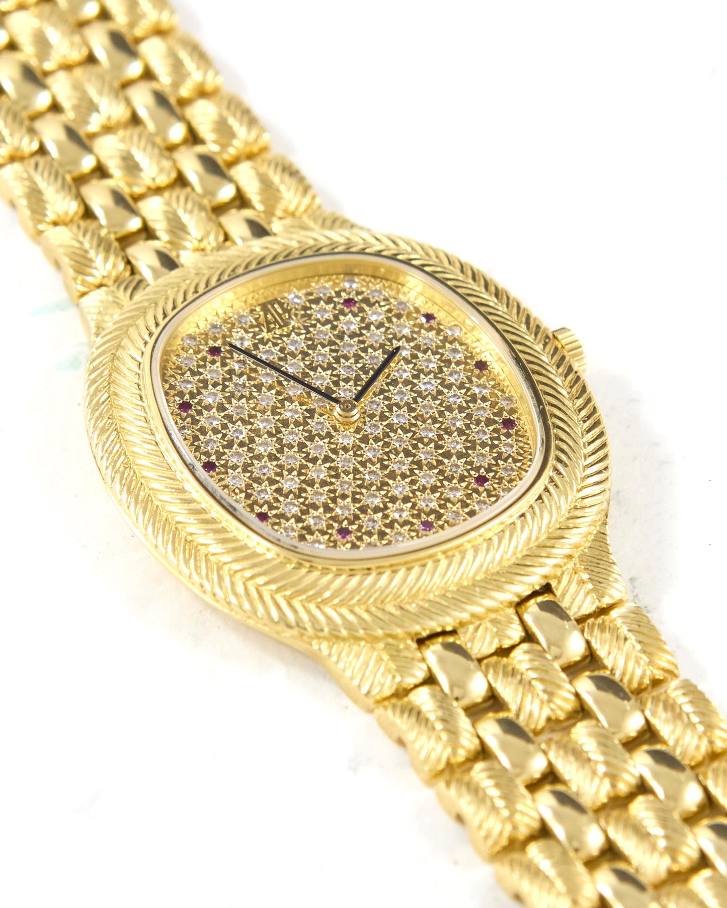 Audemars Piguet Feather 56455BA Diamond Pave Dial with Rubies in Yellow Gold Case and Bracelet