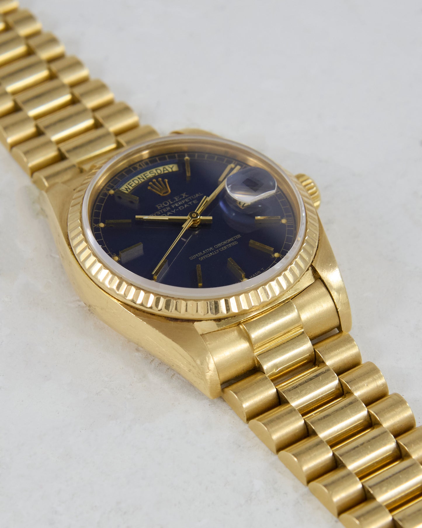 Rolex Day-Date Indigo Dial in Yellow Gold with President Bracelet