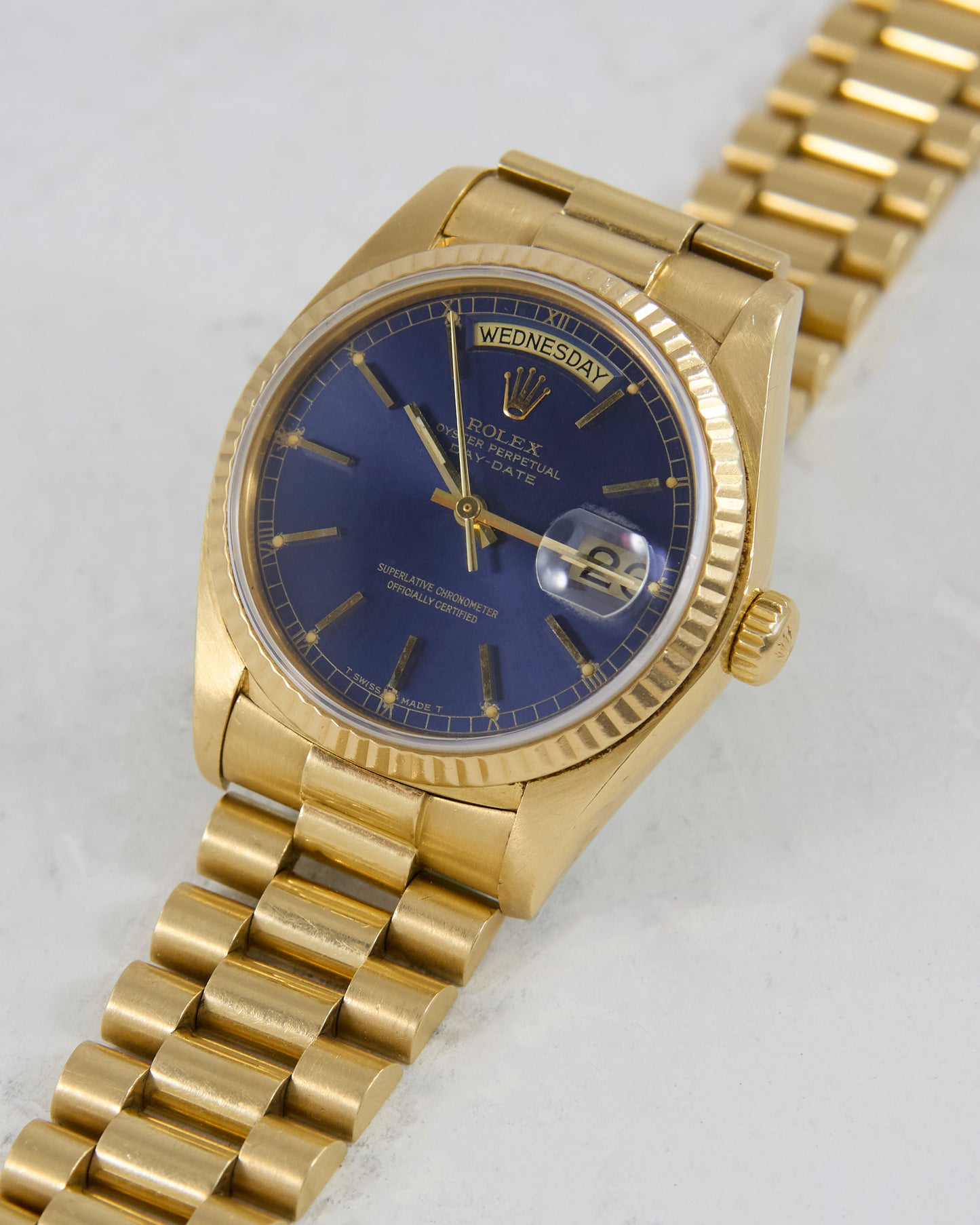 Rolex Day-Date Indigo Dial in Yellow Gold with President Bracelet