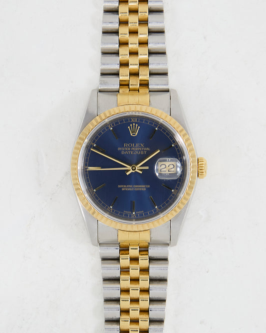 Rolex Datejust in Steel and Gold with Blue Dial on Jubilee Bracelet